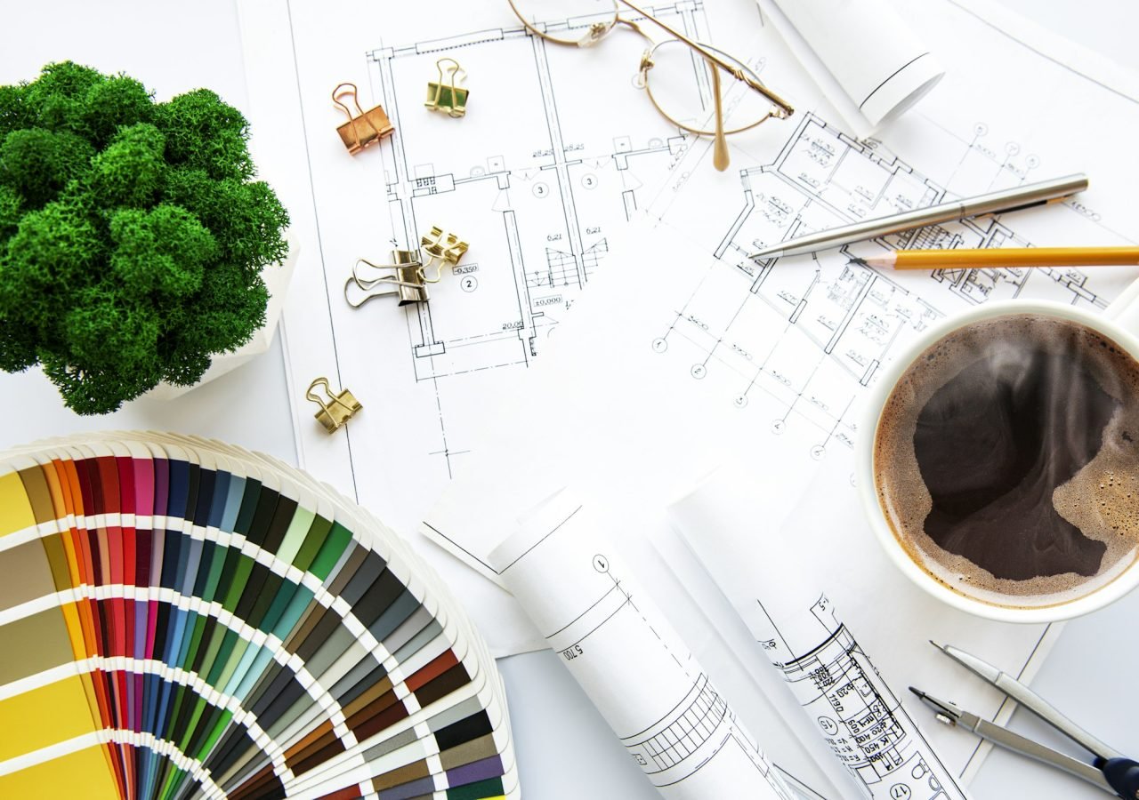 Architect workplace top view