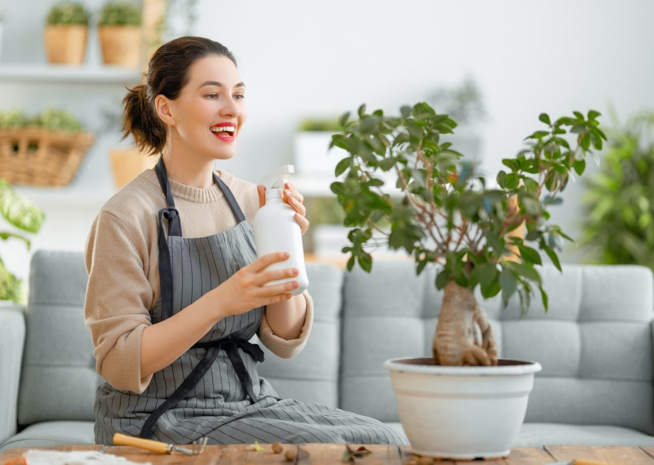 Woman caring for plants