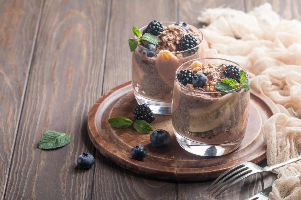 chocolate chia pudding with banana