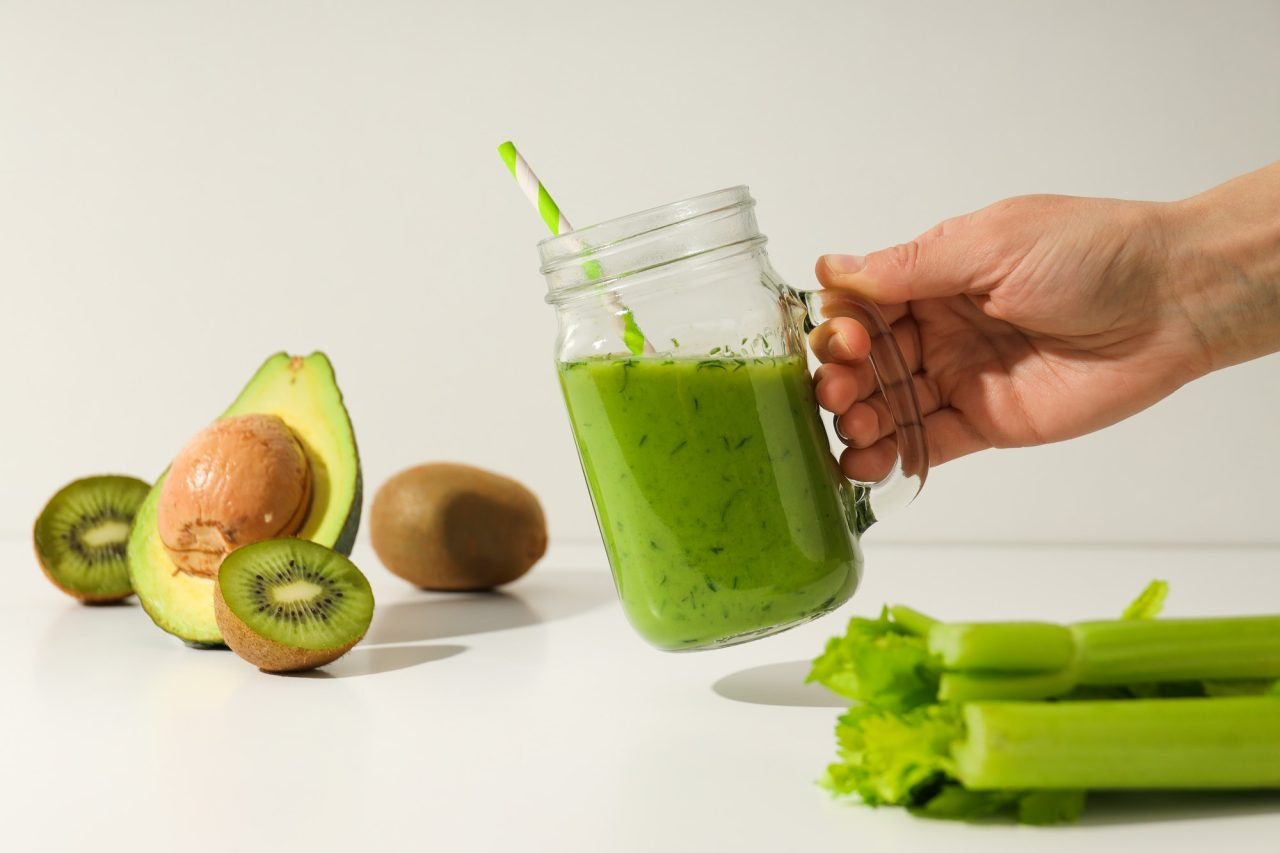 Green detox smoothie, concept of healthy nutrition and healthy lifestyle