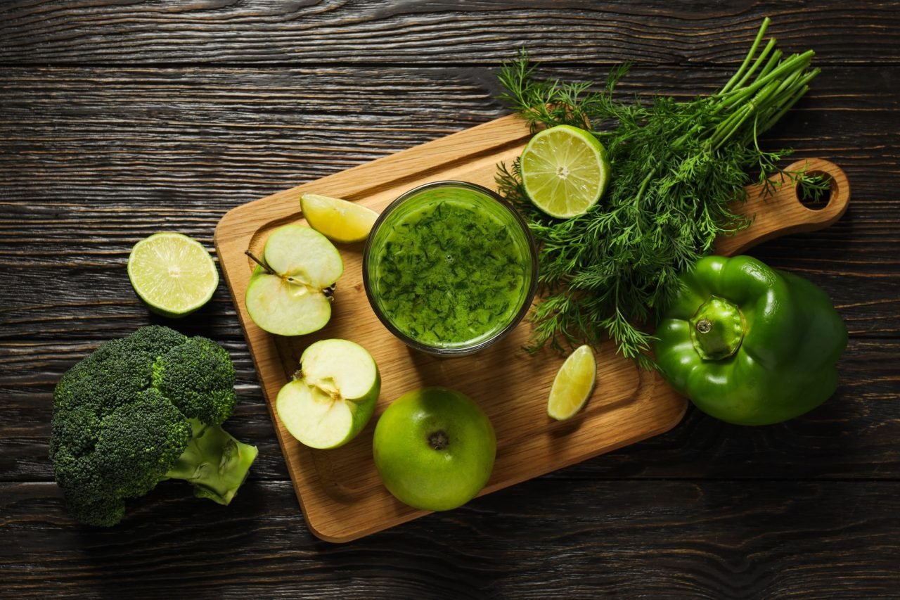 Green detox smoothie, concept of healthy nutrition and healthy lifestyle