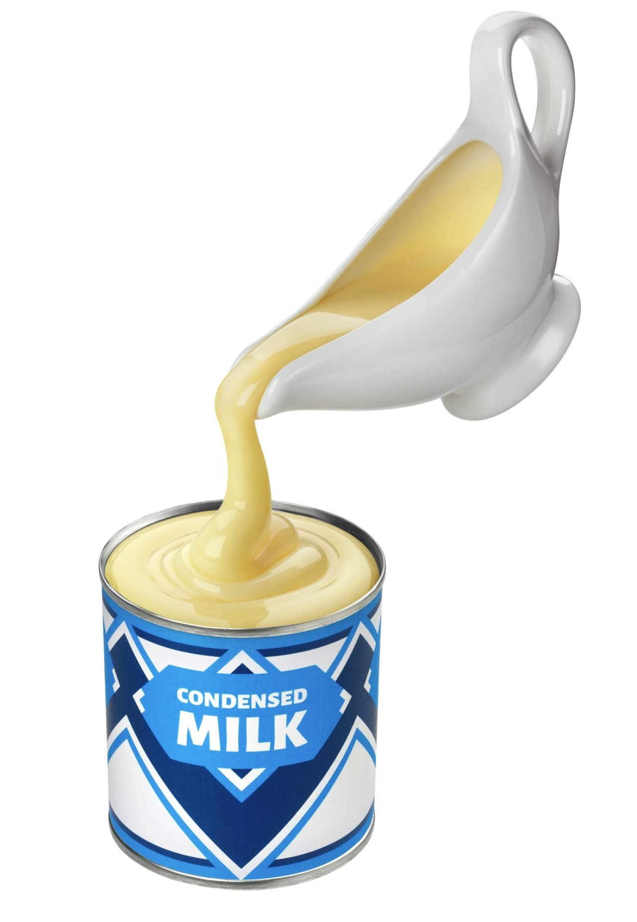 Pouring condensed milk isolated on white background