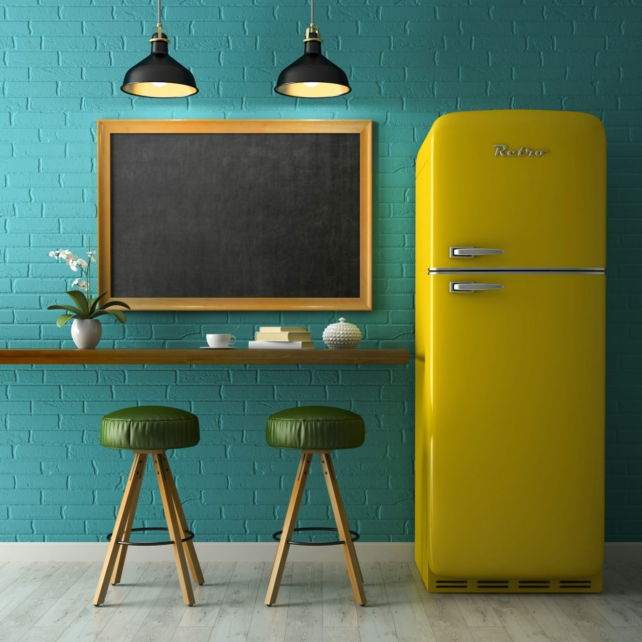 Interior with chalkboard mockup 3D rendering