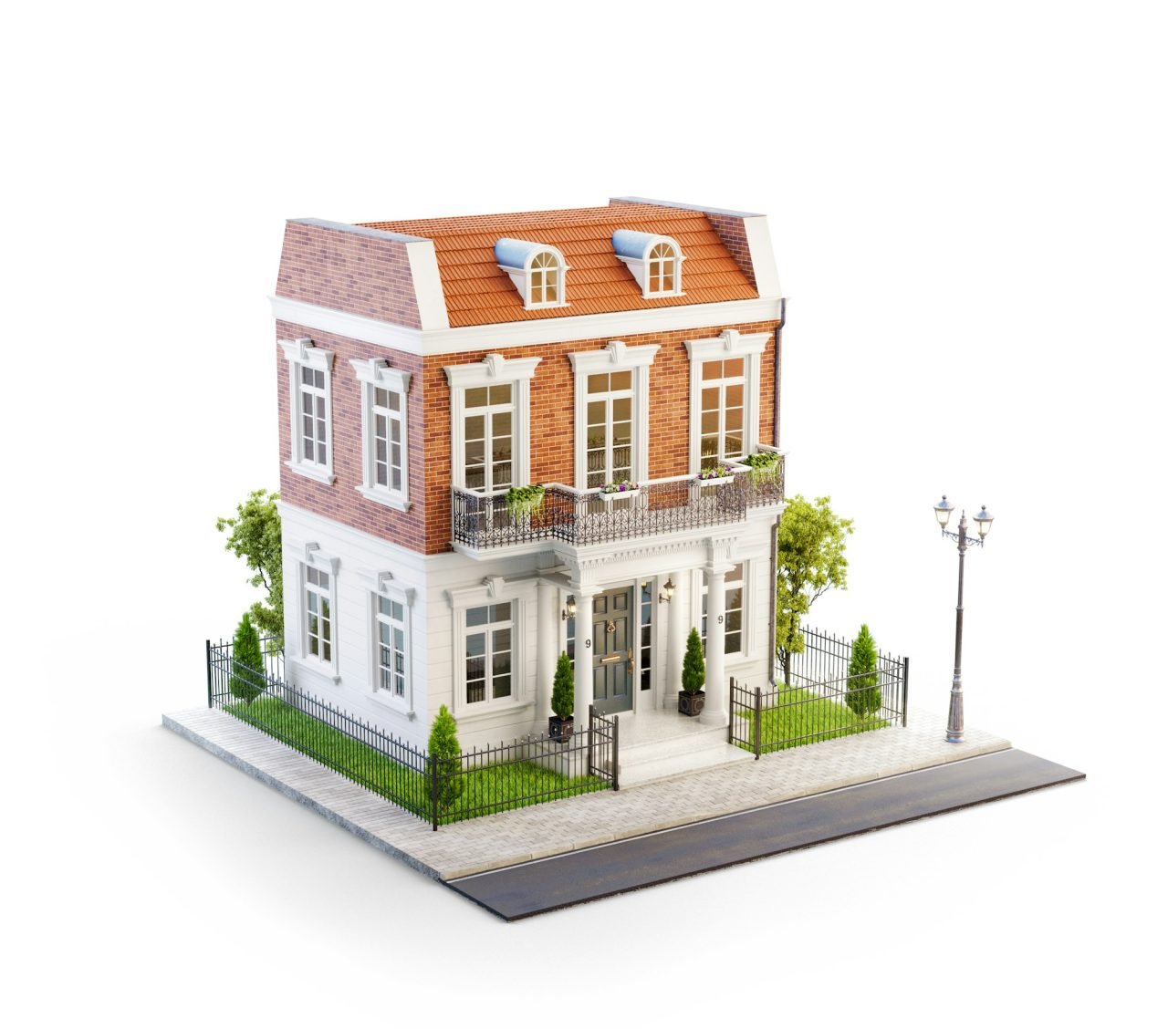 Unusual 3d illustration of a beautiful house with